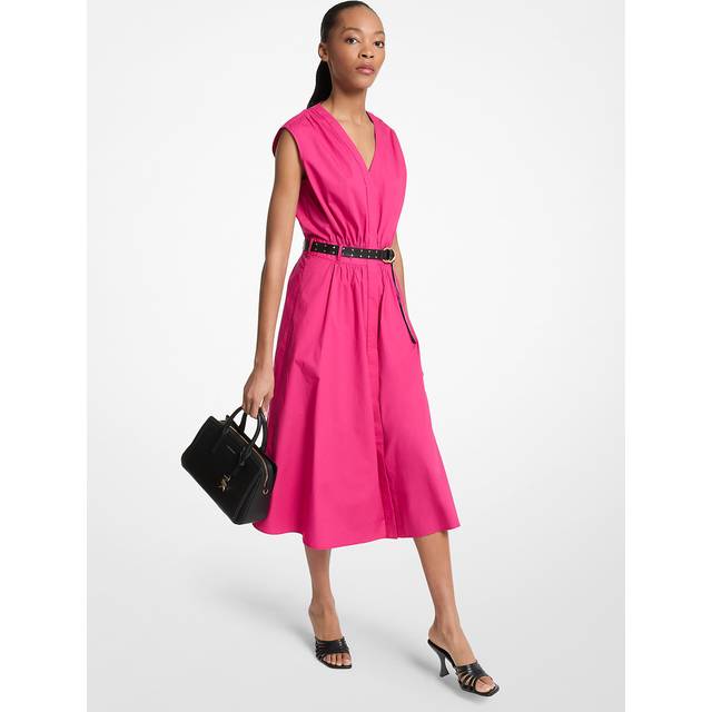 MK Stretch Cotton Poplin Belted Dress - Pink - Michael Kors - XS