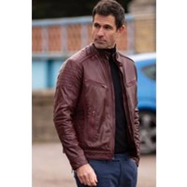 'Vincenzo' Mens Leather Biker Jacket - Burgundy