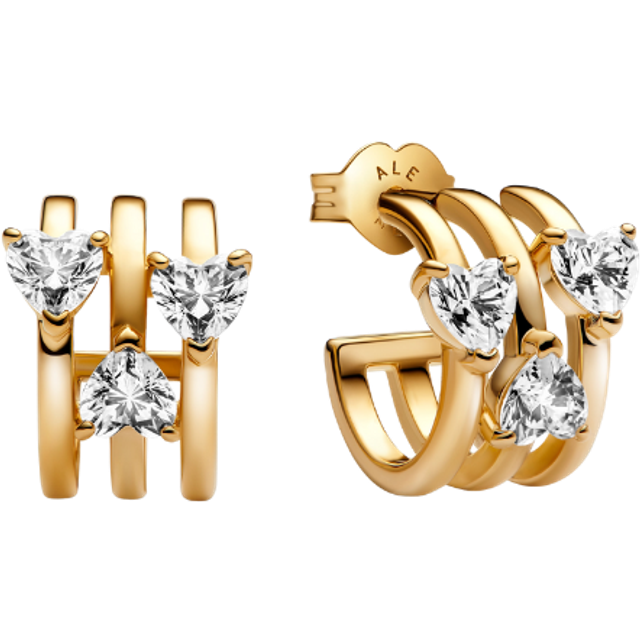 Pandora Earrings - Hearts and lines 14k gold-plated hoop earrings - gold - Earrings for ladies - unisize