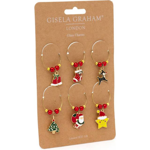 Christmas Wine Glass Charms | Set Of 6 Novelty Wine Glass Markers | 6 Assorted Metal Wine Glass Tags For Christmas Party