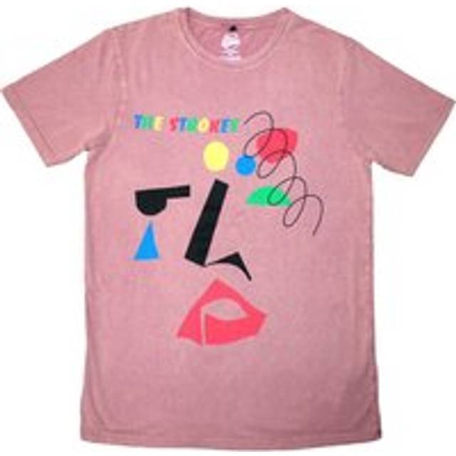 The strokes unisex stone wash t-shirt: abstract face (kashmir red) (small)