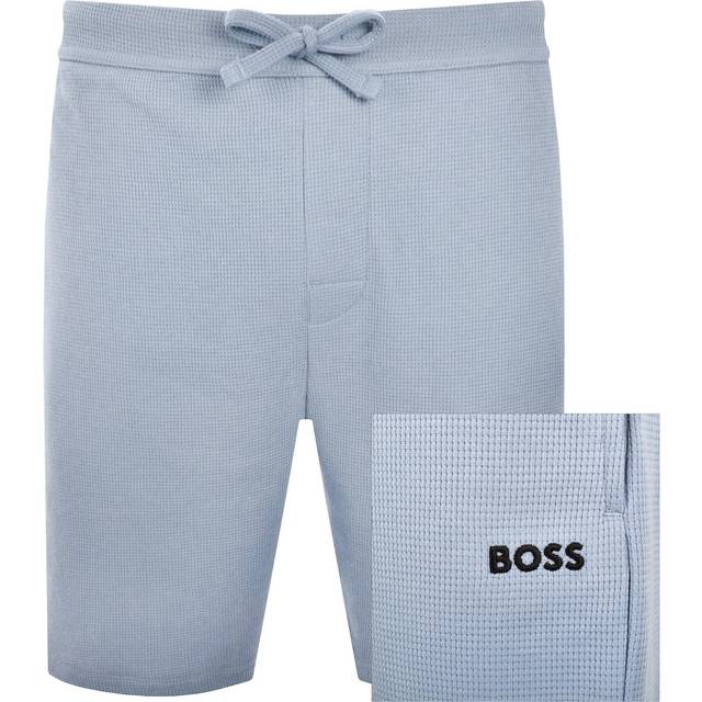 Men's BOSS Orange Waffle Mens Cotton Blend Waffle Structure Pyjama Shorts with Embroidered Logo - Open Blue - Size: M - open blue