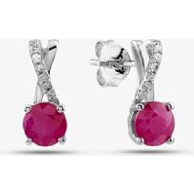9ct White Gold Ruby & Diamond Crossover Stud Earrings OJE1703-R - Silver
