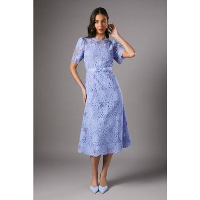 Lace Midi Dress With Bow Belt - Lavender - 16