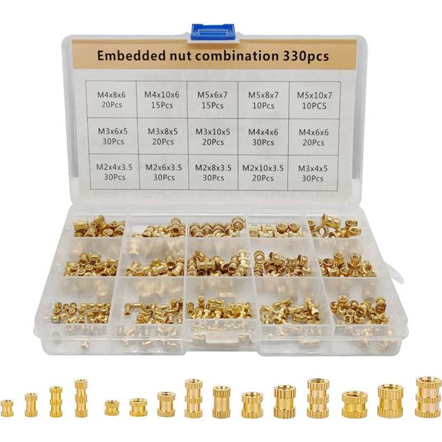 330 Pcs Brass Threaded Insert Nuts M2 M3 M5 Female Thread Knurled Nut Inserts Embedment for 3D Printing Part