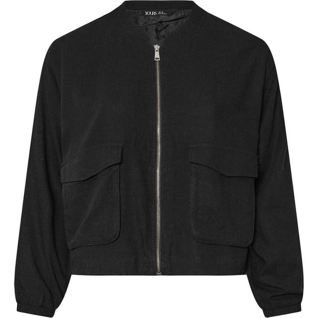Yours Curve Black Linen Bomber Jacket, Women's Curve & Plus Size, Yours - 18