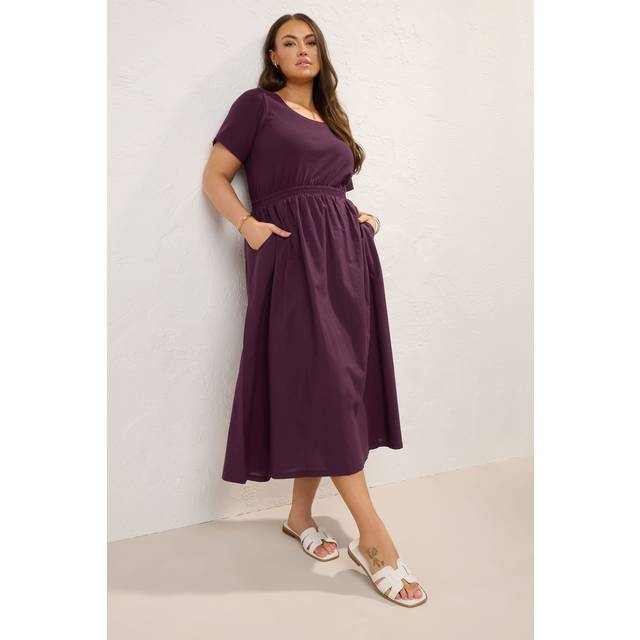 Yours Curve Dark Purple Jersey & Woven Mix Fabric Midaxi Skater Dress, Women's Curve & Plus Size, Yours - 26-28