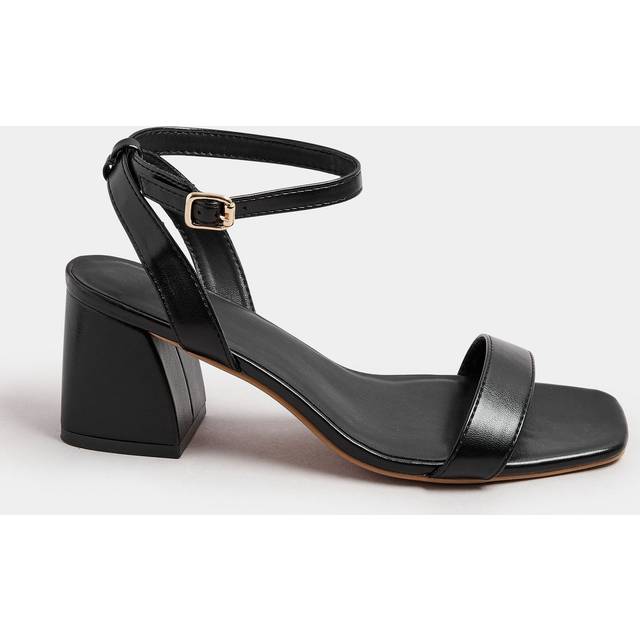 Black Faux Leather Block Heel Sandals In Extra Wide eee Fit - 9EEE