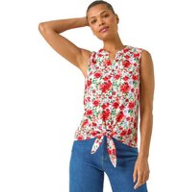 Floral Tie Front Blouse - Red - 12
