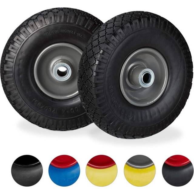 Relaxdays - 2 x Hand Truck Tyre, Non-Flat Solid Rubber Wheels, 3.00-4", 20mm Axle, 100 kg, 260 x 85 mm, Black-Gray
