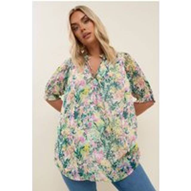 Yours Curve Green Mesh Floral Print Tie Front Blouse, Women's Curve & Plus Size, Yours - 26-28