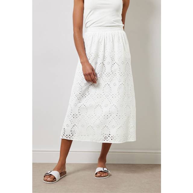 M&Co White Cotton Broderie Midi Skirt 18 M&Co Womens