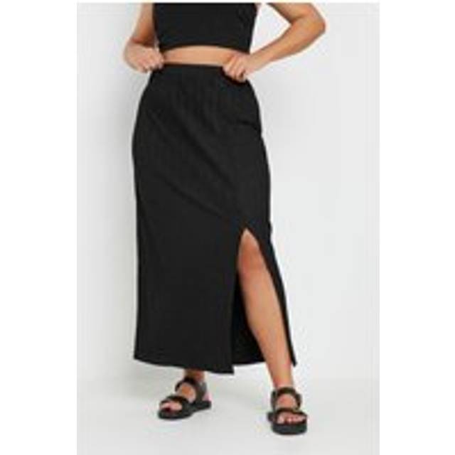 Yours Curve Black Crinkle Plisse Maxi Skirt, Women's Curve & Plus Size, Yours - 20
