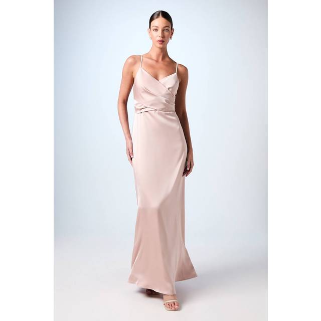 Wrap Waist Satin Cami Bridesmaids Dress - Mocha - 10
