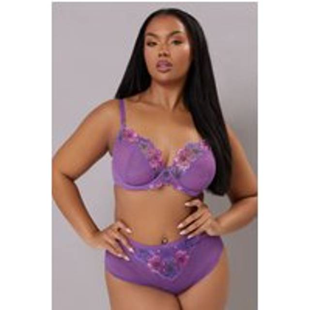Yours Curve Purple Floral Embroidered Underwired Bra - 44D