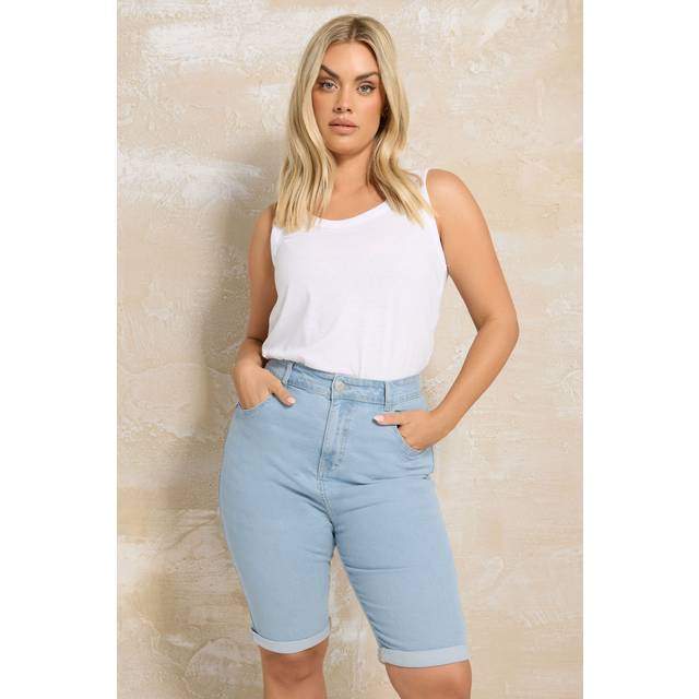 Yours Curve Light Blue Turn Up Denim Shorts, Women's Curve & Plus Size, Yours - 20