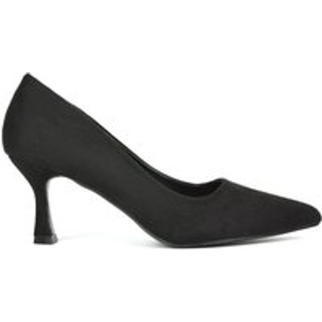'Lisa' Slip On Pointed Toe Court Shoe Pumps With Stiletto Mid Heel - Jet Black - 5