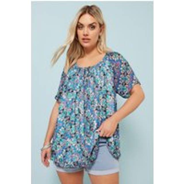 Yours Curve Blue Paisley Print Pintuck Tie Neck Blouse, Women's Curve & Plus Size, Yours - 18