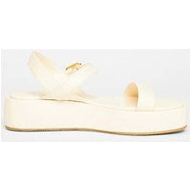 Off White Faux Leather Flatform Sandals - 4