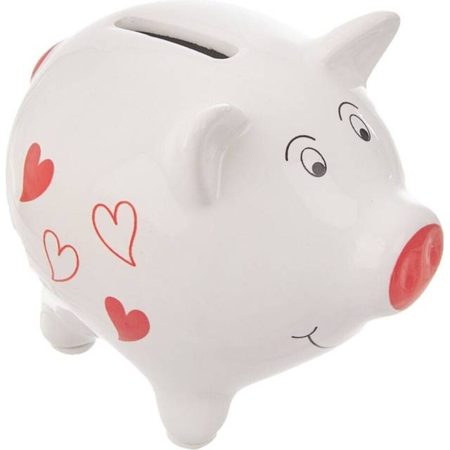 Ceramic white piggy bank with heart motif - stylish and practical