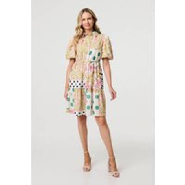 Izabel London Patchwork Print Knee Length Shirt Dress - Yellow - 18