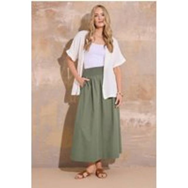 Lts Tall Khaki Green Cotton Shirred Waist Maxi Skirt 20 Lts | Tall Women's Maxi Skirts