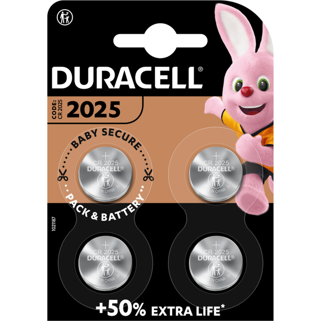 Duracell DL2025 CR2025 Lithium Coin Cell Batteries | 4 Pack