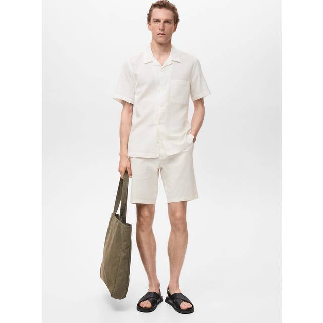 Regular fit seersucker shirt off white - Man - M - MANGO MAN - Off White