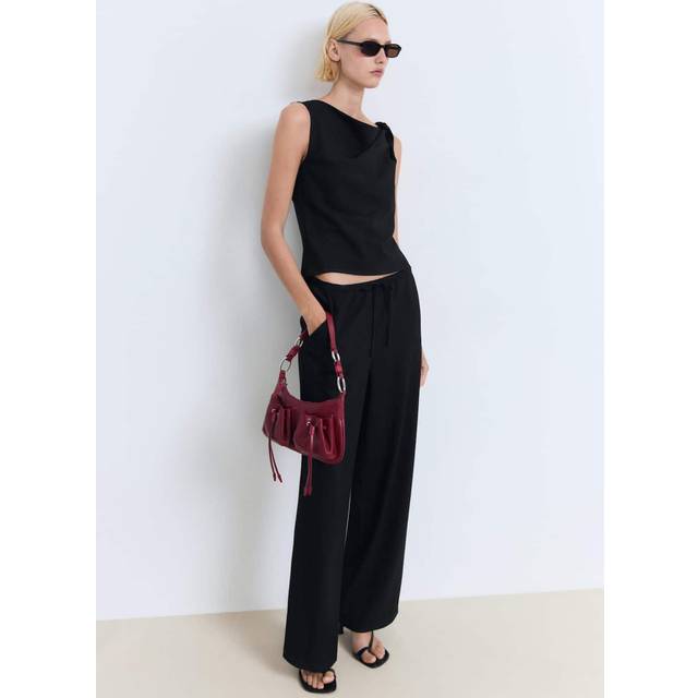 Asymmetrical draped top with straps black - Woman - L - MANGO - Black