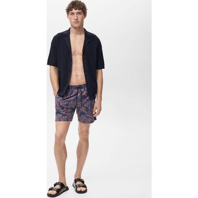 Swimsuit with coral print coral red - Man - XL - MANGO MAN - Coral Red