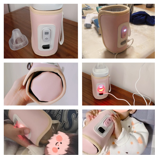 USB Milk Water Warmer Travel Stroller Insulated Bag Digital Display Baby Nursing Bottle Heater for Outdoor Winter-Green