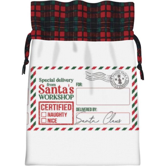 (Christmas Mailing Label From Santa's Workshop (3 Of 4)#5586) Christmas Bags Santa Sack Stocking Kids Drawstring Gift Presents Bag 21x30cm Scottish Pl