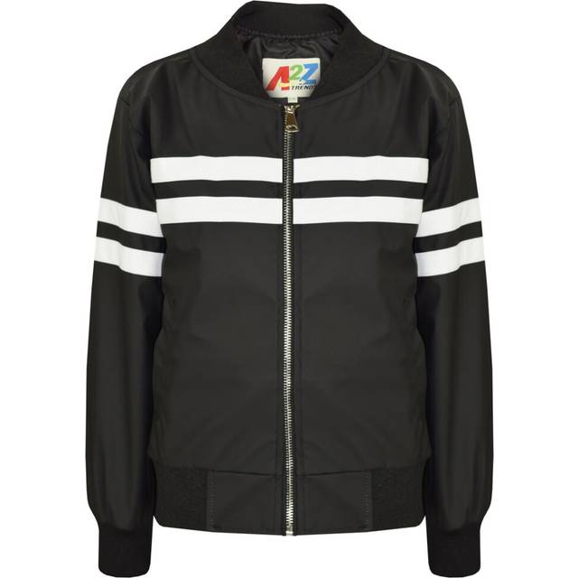 (9-10 Years, Black) Kids Boys Girls Jackets Contrast Striped PU Bomber Varsity School Top Biker Coat