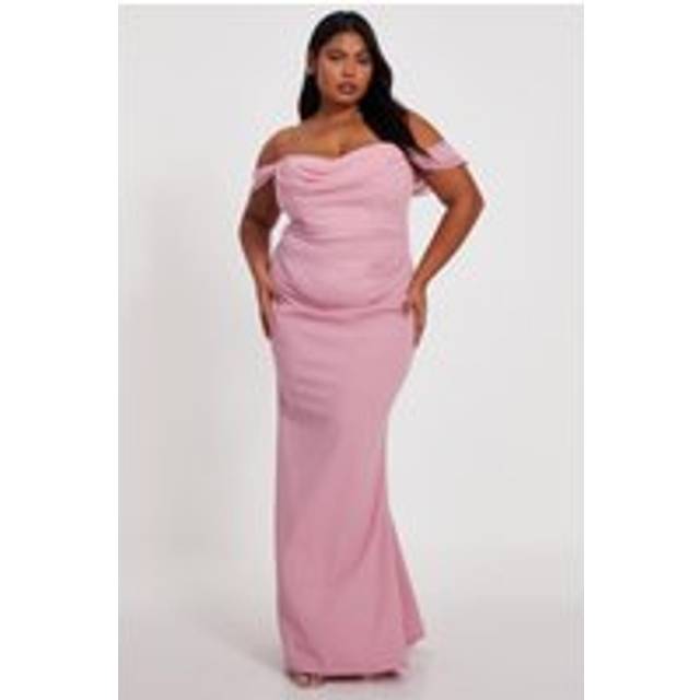 Womens Pale Pink Curve Chiffon Bardot Maxi Dress - 24