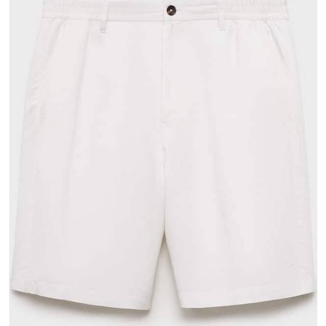 Linen-blend shorts with an elastic waistband off white - Man - 36 - MANGO MAN - Off White