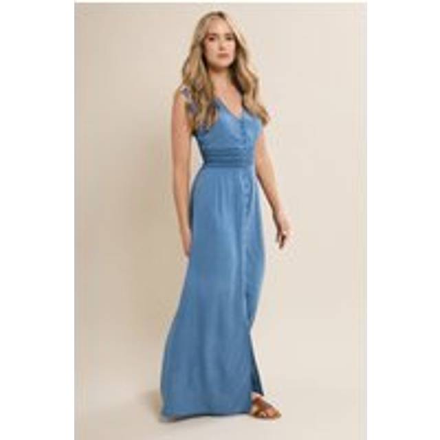 Lts Tall Blue Acid Wash Shirred Maxi Dress 18 Lts | Tall Women's Maxi Dresses