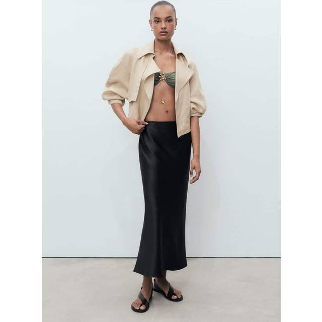 Satin long skirt black - Woman - XXL - MANGO - Black
