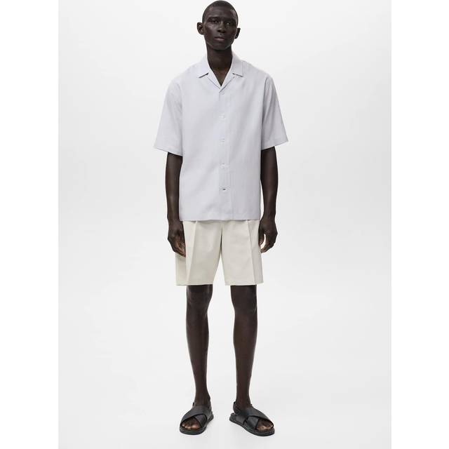 Bowling linen lyocell shirt sky blue - Man - XS - MANGO MAN - Sky Blue