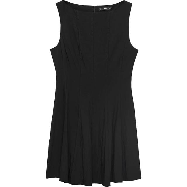 Boat neck dress with pleats black - Woman - 12 - MANGO - Black