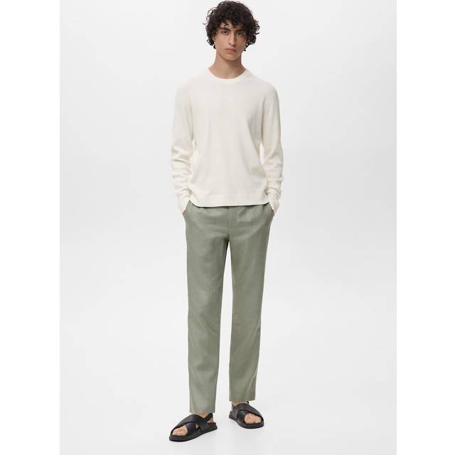 Fine rib-knit cotton sweater off white - Man - L - MANGO MAN - Off White