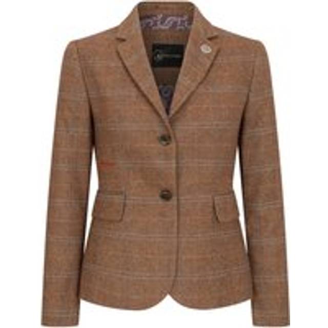 Women's Tailored Fit Tweed Blazer in Herringbone Check - Brown - 20