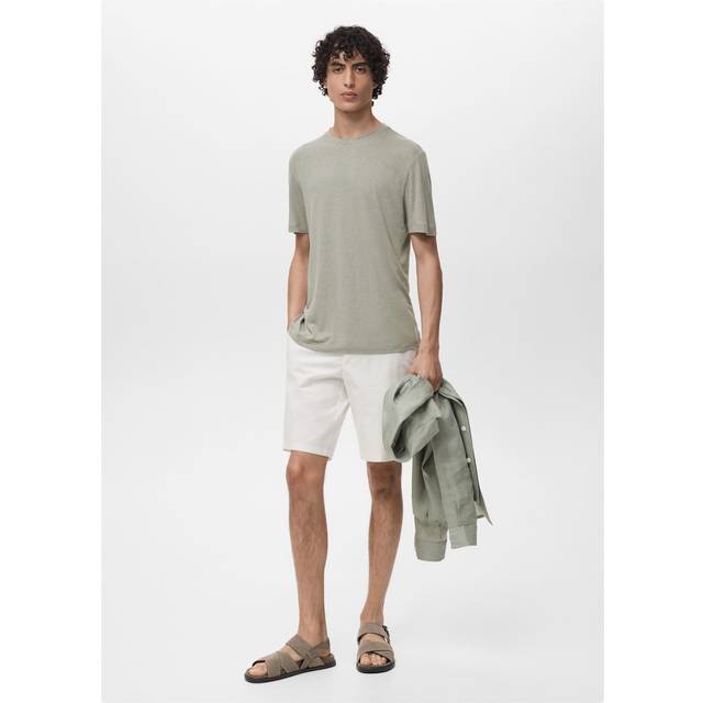 Linen slim-fit t-shirt mint green - Man - L - MANGO MAN - Mint Green
