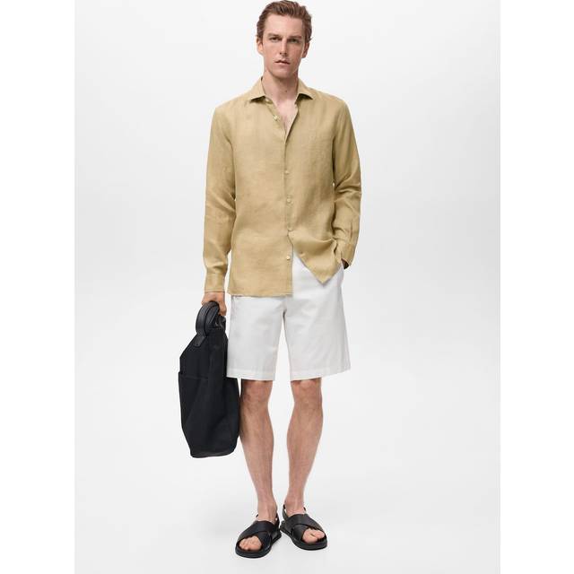 100% linen slim-fit shirt beige - Man - XXL - MANGO MAN - Beige