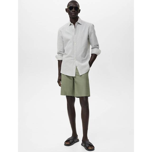 Regular-fit stripe-textured shirt dark green - Man - M - MANGO MAN - Dark Green