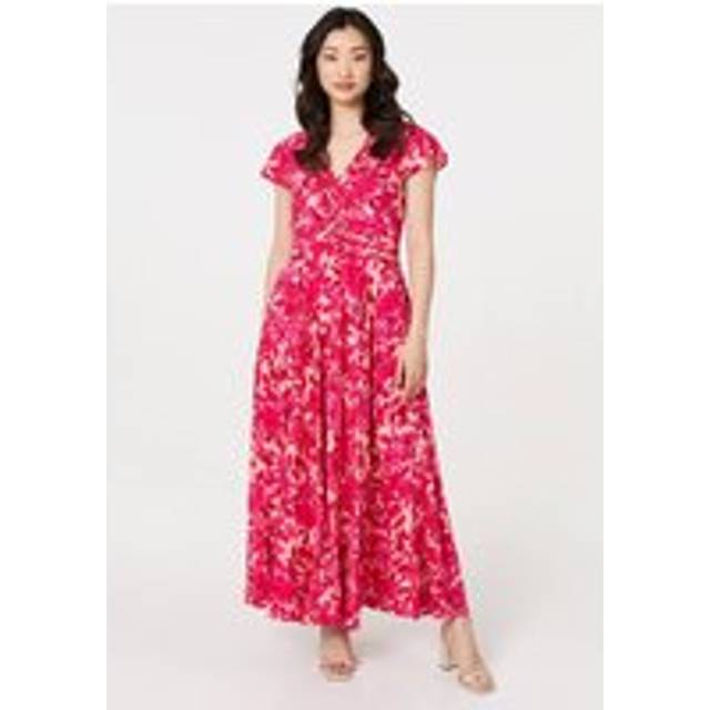 Izabel London Floral Cap Sleeve Ruched Maxi Dress - Pink - 14