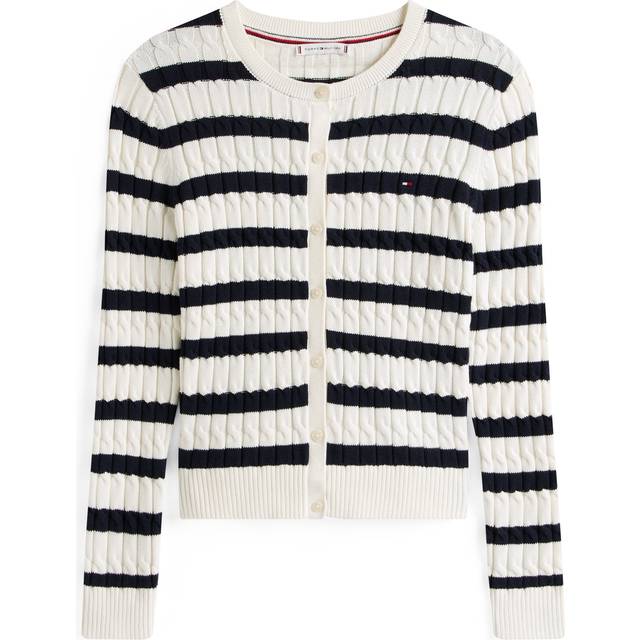 Tommy Hilfiger Long Sleeve Cable Knit Striped Cardigan - White, White, Size M, Women