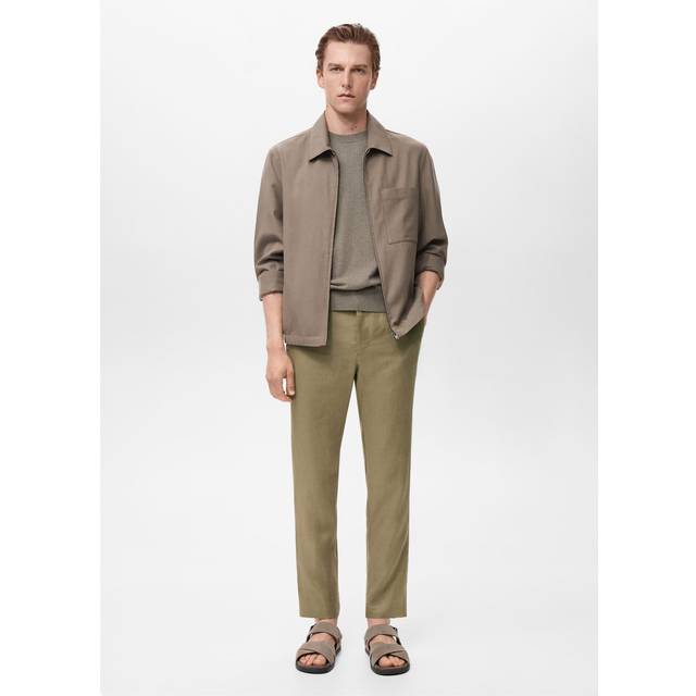 Slim-fit 100% linen trousers khaki - Man - 30 - MANGO MAN - Khaki