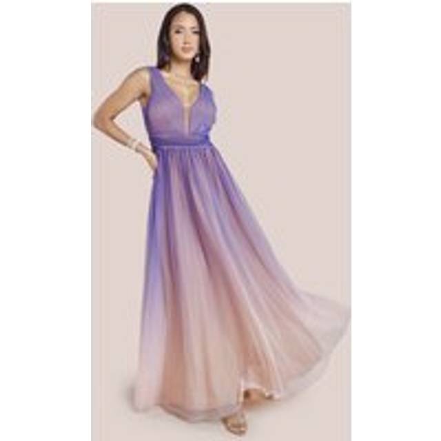 Sleeveless Ombre Pleated A-Line Maxi Dress - Lilac Ombre by Goddiva - 16