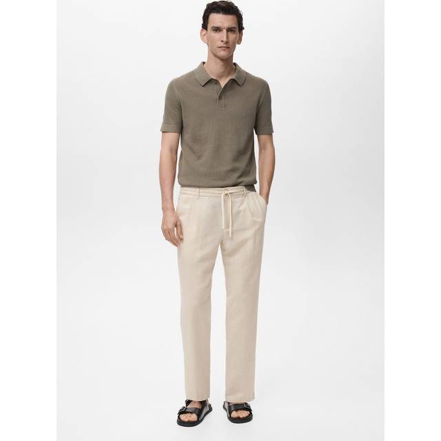 Slim-fit trousers with drawstring ecru - Man - 31 - MANGO MAN - Ecru