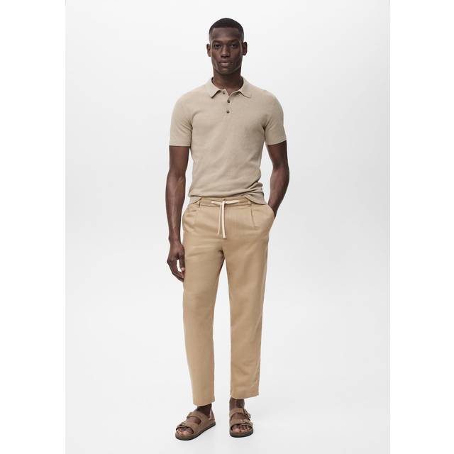 Slim-fit trousers with drawstring beige - Man - 31 - MANGO MAN - Beige